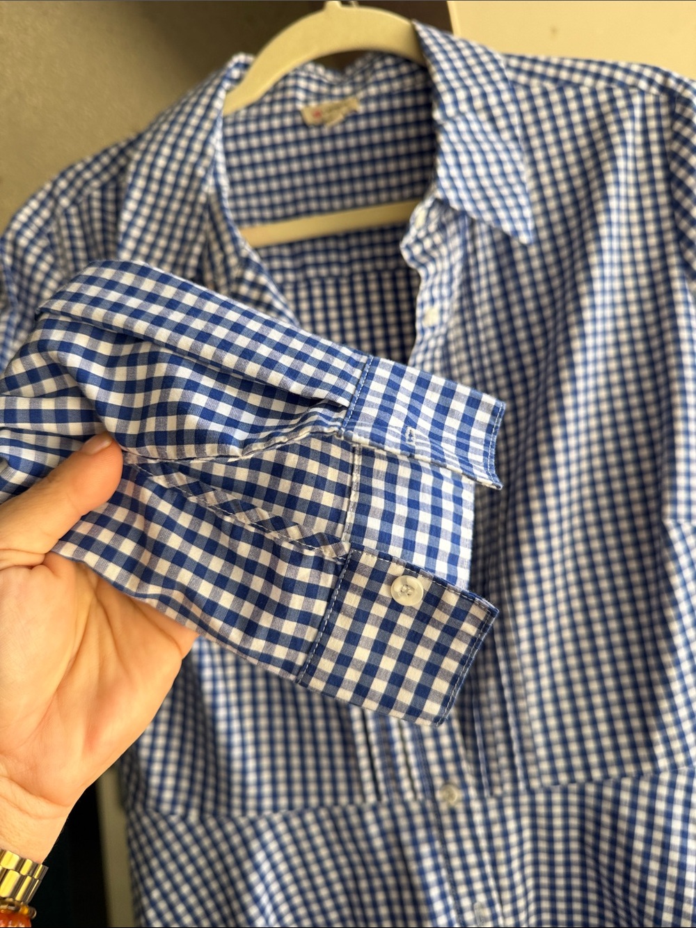 Daniel Cremieux Blue and White Gingham Long-Sleeve Dress - Picture 3 of 4